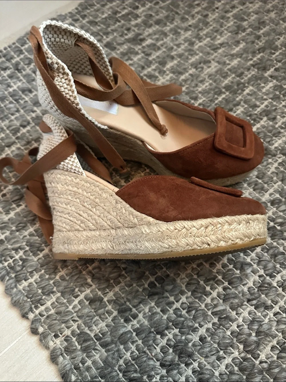 Suede Brown Espadrille wedges with Ankle Tie